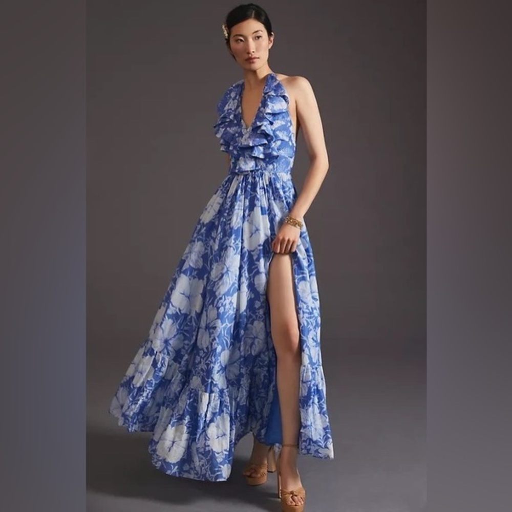 LoveShackFancy Floral Ruffle Halter Maxi Dress - Picture 7 of 13